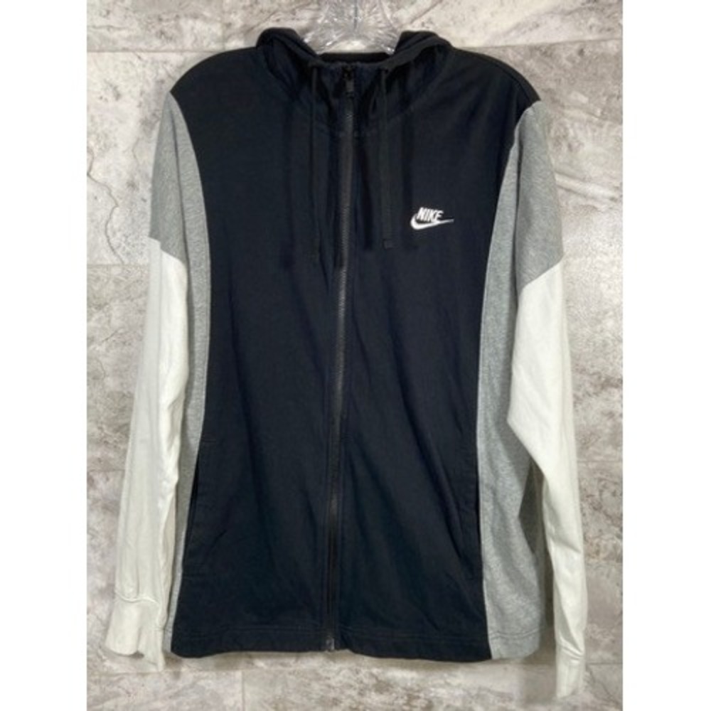 Nike Men's Full Zip Black Grey White Colorblock Hoodie Cotton Jersey Sz Medium